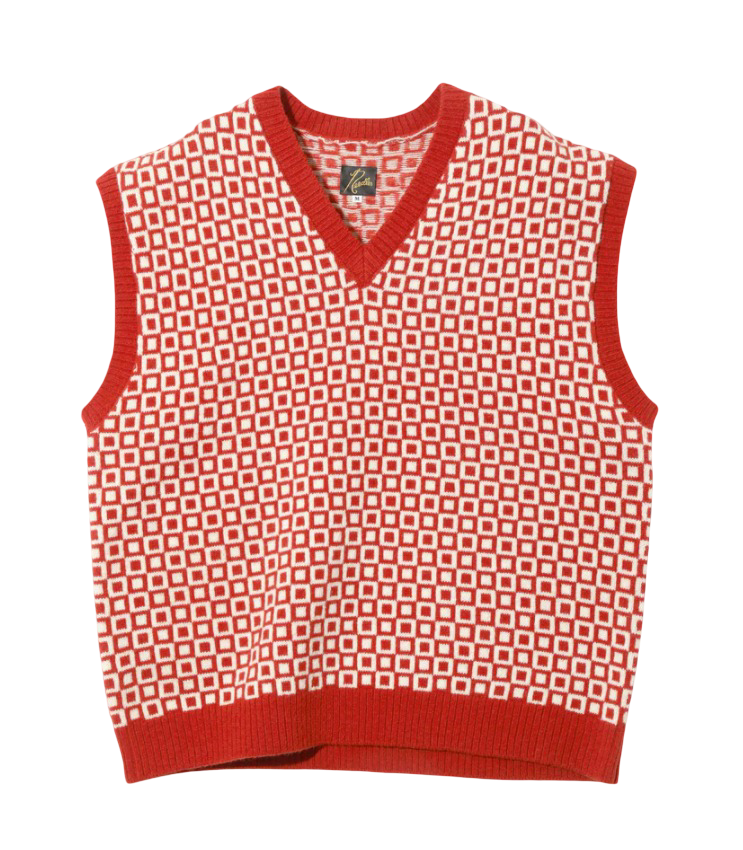 Shetland Knit Vest - Red - Plaid