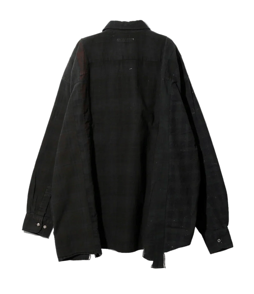 Flannel Shirt -> 7 Cuts Wide Shirt / Over Dye - Black