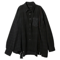 Flannel Shirt -> 7 Cuts Wide Shirt / Over Dye - Black