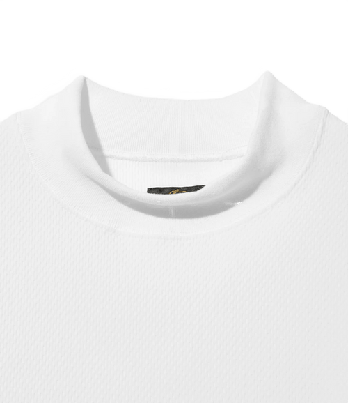 L/S Mock Neck Tee - White - Poly Waffle Jersey