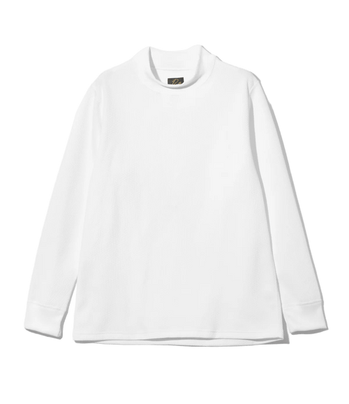 L/S Mock Neck Tee - White - Poly Waffle Jersey