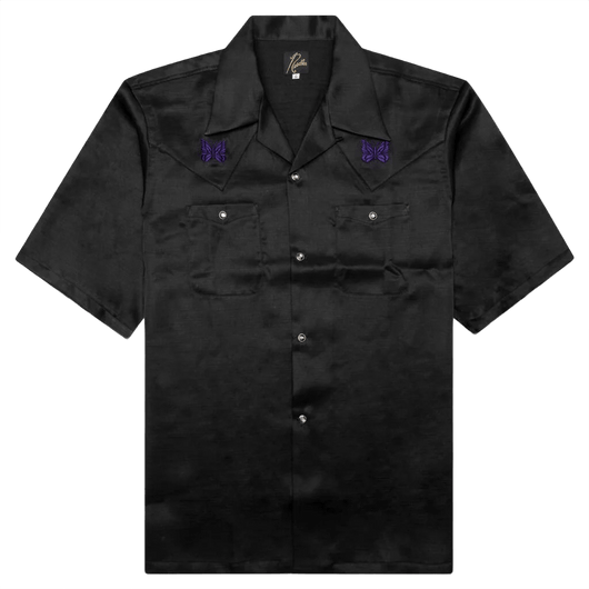 Needles Cowboy One - Up Poly Slub Sateen S/S Shirt - Black - Needles Official Store | Track Pants Jackets and Collections