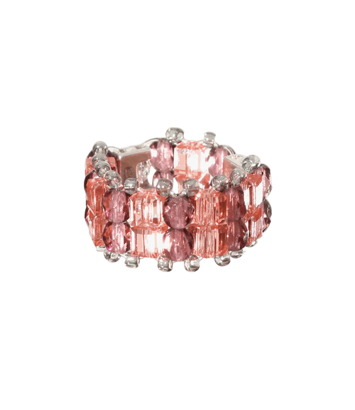Needles x Tie A Knot - Crystal Beads Double Row Ring - Pink x Purple