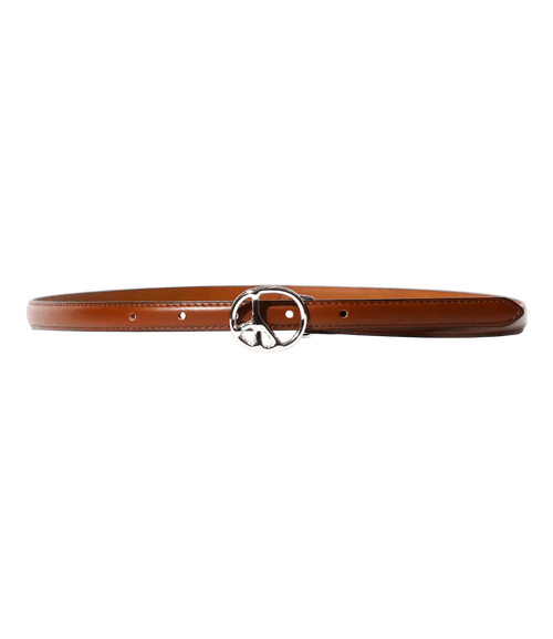 Peace Buckle Narrow Belt - Brown - Steer Lthr