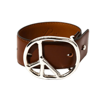 Peace Buckle Narrow Bracelet - Brown - Steer Lthr