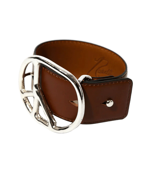Peace Buckle Narrow Bracelet - Brown - Steer Lthr