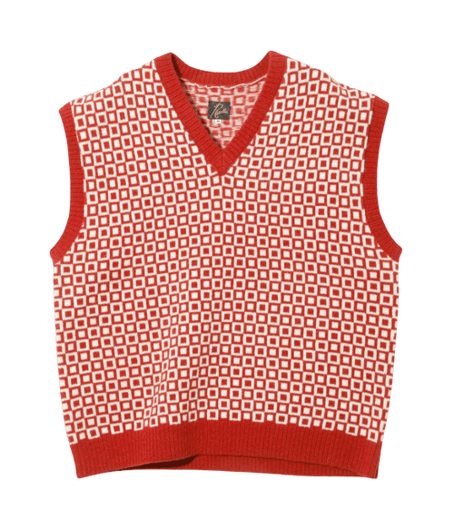 Shetland Knit Vest - Red - Plaid